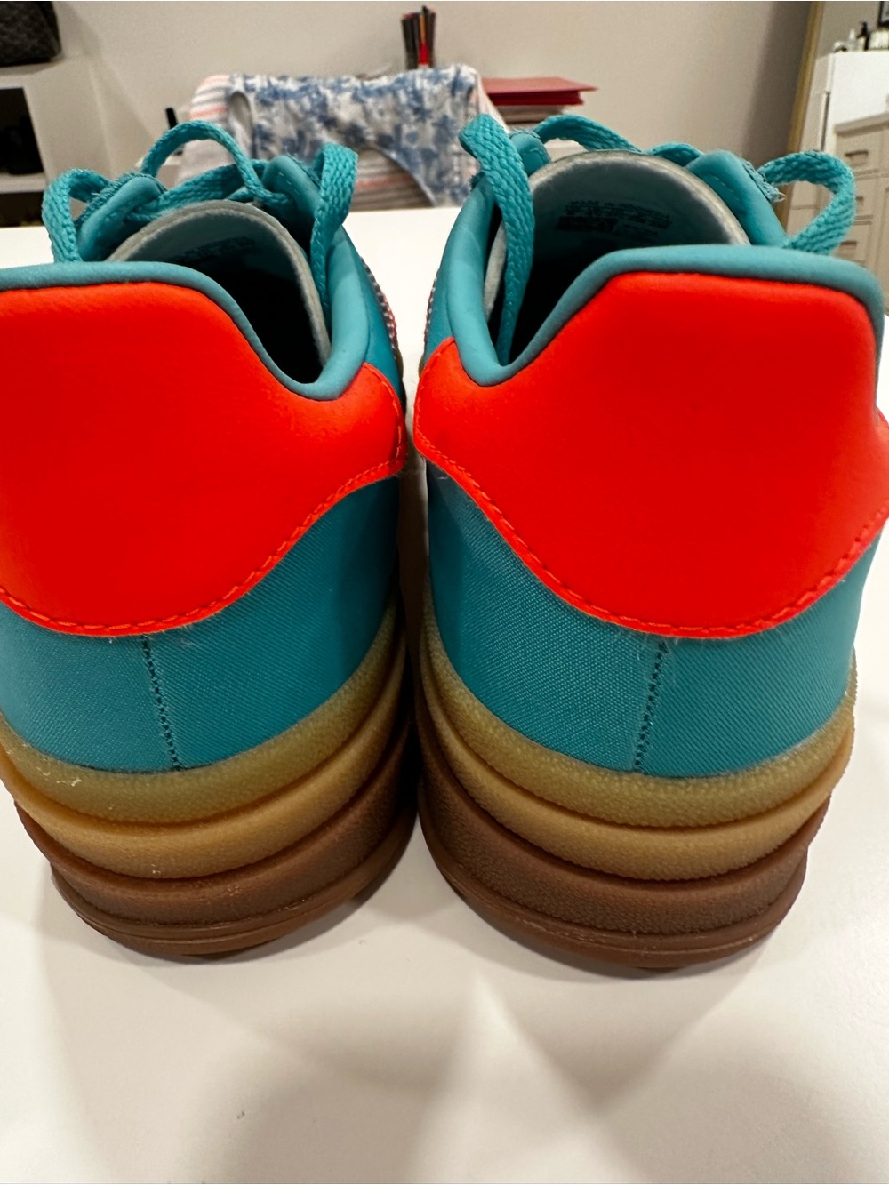 adidas Gazelle Sneakers in Teal with Neon Coral Stripes - Picture 4 of 6